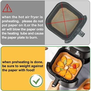 10 Inch Largest Square Air Fryer Disposable Paper Liner, XXL 100Pcs Air Fryer Parchment Paper Liners for 8QT or Bigger Air Fryer, Non-stick, Food Grade Baking Paper for Frying, Roasting and Microwave