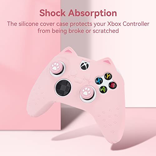GeekShare Cat Paw Controller Skin Grips Set Anti-Slip Silicone Protective Cover Skin Case Compatible with Xbox Series X Controller with 2 Thumb Grip Caps and 1 Sticker (Pink)