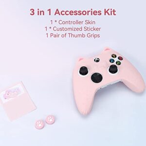 GeekShare Cat Paw Controller Skin Grips Set Anti-Slip Silicone Protective Cover Skin Case Compatible with Xbox Series X Controller with 2 Thumb Grip Caps and 1 Sticker (Pink)