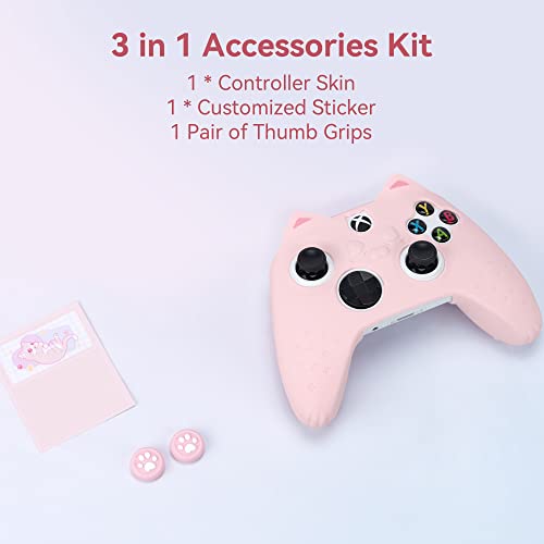 GeekShare Cat Paw Controller Skin Grips Set Anti-Slip Silicone Protective Cover Skin Case Compatible with Xbox Series X Controller with 2 Thumb Grip Caps and 1 Sticker (Pink)