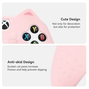 GeekShare Cat Paw Controller Skin Grips Set Anti-Slip Silicone Protective Cover Skin Case Compatible with Xbox Series X Controller with 2 Thumb Grip Caps and 1 Sticker (Pink)