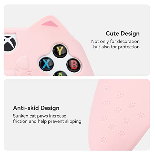 GeekShare Cat Paw Controller Skin Grips Set Anti-Slip Silicone Protective Cover Skin Case Compatible with Xbox Series X Controller with 2 Thumb Grip Caps and 1 Sticker (Pink)