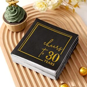 Cheers to 30 Years Cocktail Napkins - 50PK - 3-Ply 30th Birthday Napkins 5x5 Inches Disposable Party Napkins Paper Beverage Napkins for 30th Birthday Decorations Wedding Anniversary Black and Gold