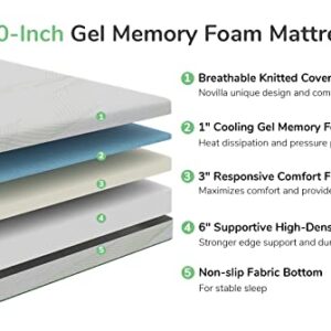 Novilla Full Mattress, 10 Inch Memory Foam Mattress Full, Medium Firm Mattress for Back Pain Relief and Support, Gel Infused