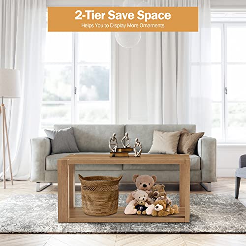 SICOTAS Farmhouse Wood Coffee Table - Boho Table with Storage Shelf, Rectangle Center Table Wood Look Accent Table, 2-Tier Sofa Side Table Mid Century Modern Coffee Table Living Room Furniture