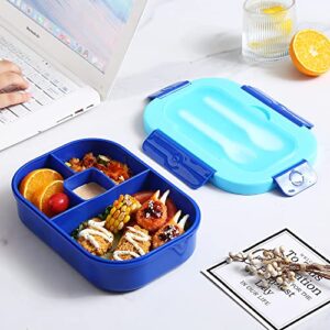 Mr.Dakai Bento Lunch Box for Kids Go to School, Adults Work, BPA-Free 4 Compartment Lunch Box Containers with Utensil Set, Leak-Proof Salad Snack Boxes, Microwave and Food-Safe Materials, Blue