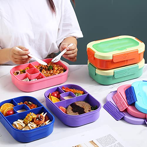 Mr.Dakai Bento Lunch Box for Kids Go to School, Adults Work, BPA-Free 4 Compartment Lunch Box Containers with Utensil Set, Leak-Proof Salad Snack Boxes, Microwave and Food-Safe Materials, Blue