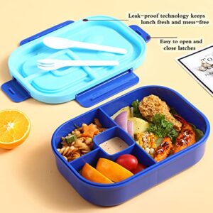 Mr.Dakai Bento Lunch Box for Kids Go to School, Adults Work, BPA-Free 4 Compartment Lunch Box Containers with Utensil Set, Leak-Proof Salad Snack Boxes, Microwave and Food-Safe Materials, Blue