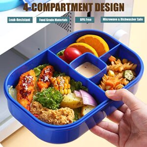 Mr.Dakai Bento Lunch Box for Kids Go to School, Adults Work, BPA-Free 4 Compartment Lunch Box Containers with Utensil Set, Leak-Proof Salad Snack Boxes, Microwave and Food-Safe Materials, Blue