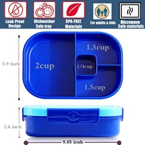 Mr.Dakai Bento Lunch Box for Kids Go to School, Adults Work, BPA-Free 4 Compartment Lunch Box Containers with Utensil Set, Leak-Proof Salad Snack Boxes, Microwave and Food-Safe Materials, Blue