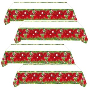 dodelygz 4packs grinch christmas tablecovers,waterproof oil-proof vinyl plastic table cover for outdorre, picnic, camping,winter holiday christmas tablecloth