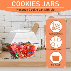 eBoot 4 Pieces Plastic Candy Jars Cookie Jars for Kitchen Counter Hexagon Cookie Jar with Lid Clear Candy Containers Laundry Pod Storage Container Dry Food Jar for Candy Buffet Dog Treats Craft (129 Oz)