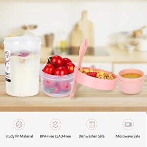 26 oz Breakfast On the Go Cups,Take and Go Yogurt Cup with Topping Cereal Cup with Fork,Leak-proof Overnight Oats or Oatmeal Container Jar,Portable Reusable Yogurt Snack Parfait Containers(Pink)