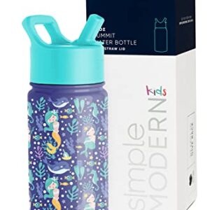 Simple Modern Kids Water Bottle with Straw Lid | Insulated Stainless Steel Reusable Tumbler for Toddlers, Girls | Summit Collection | 14oz, Happy Mermaids