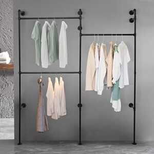 lifujundong wall mounted industrial pipe clothing rack, black clothing rack heavy duty metal commercial clothes racks for hanging clothes, clothing rods vintage retail garment rack display rack