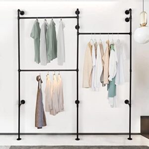 LiFuJunDong Wall Mounted Industrial Pipe Clothing Rack, Black Clothing Rack Heavy Duty Metal Commercial Clothes Racks for Hanging Clothes, Clothing Rods Vintage Retail Garment Rack Display Rack