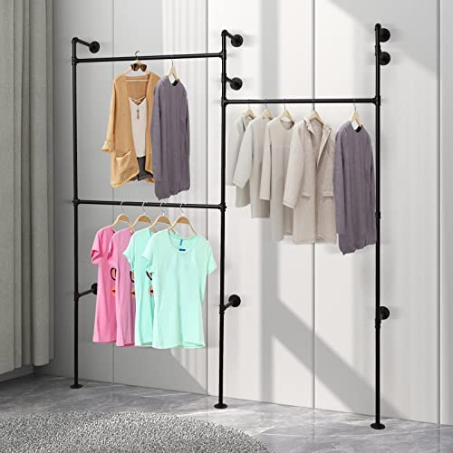 LiFuJunDong Wall Mounted Industrial Pipe Clothing Rack, Black Clothing Rack Heavy Duty Metal Commercial Clothes Racks for Hanging Clothes, Clothing Rods Vintage Retail Garment Rack Display Rack