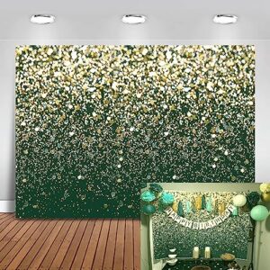 mocsicka green and gold glitter backdrop golden bokeh sequin spots for wedding decorations birthday party photo backdrops christmas new year family picture party photography background (green, 7x5ft)