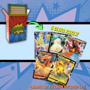 Kapow Cards 5 Ultra Rare Bundle: NO DUPLICATES “EX, GX, V” Includes Collection Deck Box! Compatible with Pokemon Cards