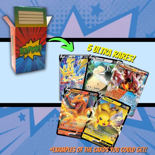 Kapow Cards 5 Ultra Rare Bundle: NO DUPLICATES “EX, GX, V” Includes Collection Deck Box! Compatible with Pokemon Cards