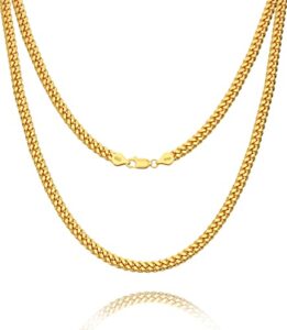 waitsoul 925 sterling silver cuban chain lobster clasp 4mm 18k gold over cuban link curb chain necklace for women men diamond cut 16-30 inches(20)