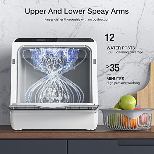 BLITZHOME Portable Dishwasher Countertop, WIFI Smart Dishwasher, Compact Dishwashers with 5L Built-in Water Tank, 5 Programs, 360° Dual Spray, High-Temp& Air-Dry Function, Fruit Cleaning