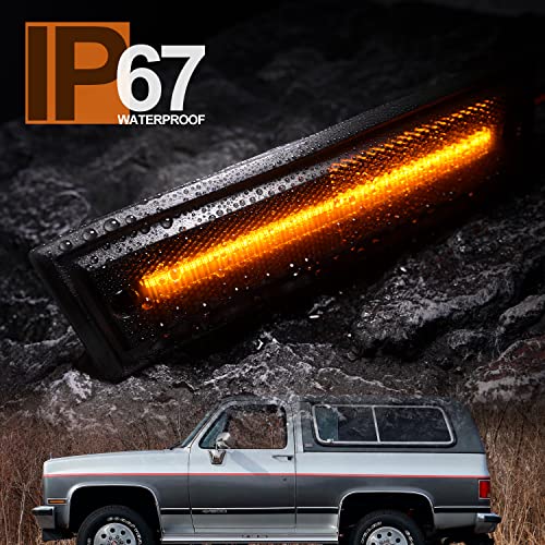 Led Side Marker Lights Replacement for 1978-1987 Chevy C/K Pickup 81-91 Blazer Amber Led Front Fender Side Marker Turn Signal Light Kit Smoked Lens Pair Driver Passenger Lamp Assembly OEM ‎915557