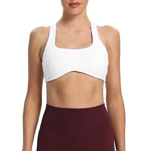 aoxjox women's workout sports bras fitness backless padded define sculpt racerback bra yoga crop tank top (white, medium)