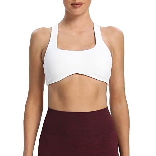 Aoxjox Women's Workout Sports Bras Fitness Backless Padded Define Sculpt Racerback Bra Yoga Crop Tank Top (White, Medium)