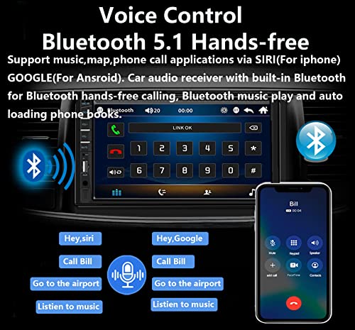 Double Din Car Stereo Wireless CarPlay Wireless Android Auto, 7inch Car Audio Receiver MP5 Player Car Radio Touchscreen with Bluetooth, Mirror Link, Backup Camera, FM, SWC, USB/AUX/TF/Subwoofer