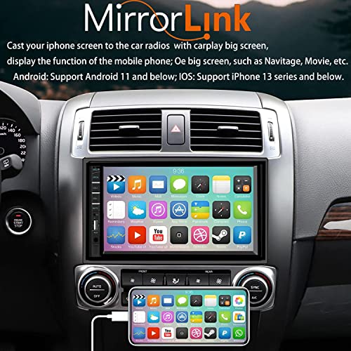 Double Din Car Stereo Wireless CarPlay Wireless Android Auto, 7inch Car Audio Receiver MP5 Player Car Radio Touchscreen with Bluetooth, Mirror Link, Backup Camera, FM, SWC, USB/AUX/TF/Subwoofer