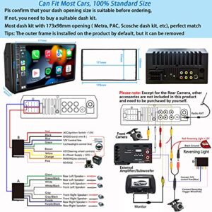 Double Din Car Stereo Wireless CarPlay Wireless Android Auto, 7inch Car Audio Receiver MP5 Player Car Radio Touchscreen with Bluetooth, Mirror Link, Backup Camera, FM, SWC, USB/AUX/TF/Subwoofer