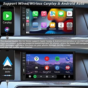 Double Din Car Stereo Wireless CarPlay Wireless Android Auto, 7inch Car Audio Receiver MP5 Player Car Radio Touchscreen with Bluetooth, Mirror Link, Backup Camera, FM, SWC, USB/AUX/TF/Subwoofer