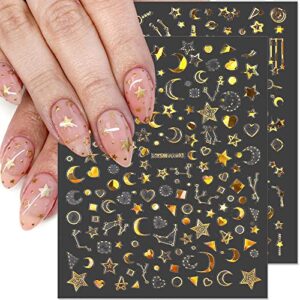 3D Moon Star Nail Stickers,Holographic Nail Decals,Stars Moon Sun Planets Design Laser Gold Nail Art Stickers Self Adhesive Sticker Nail Art Decorations Women DIY Nail Accessories,6 Sheets/Set