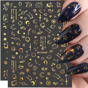 3D Moon Star Nail Stickers,Holographic Nail Decals,Stars Moon Sun Planets Design Laser Gold Nail Art Stickers Self Adhesive Sticker Nail Art Decorations Women DIY Nail Accessories,6 Sheets/Set