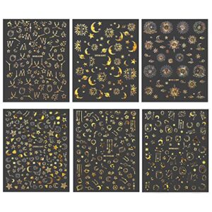 3D Moon Star Nail Stickers,Holographic Nail Decals,Stars Moon Sun Planets Design Laser Gold Nail Art Stickers Self Adhesive Sticker Nail Art Decorations Women DIY Nail Accessories,6 Sheets/Set