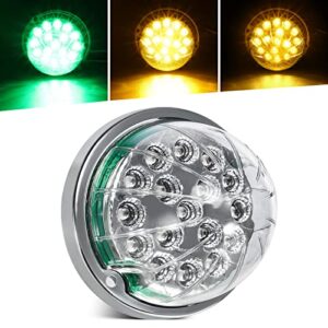 partsam 1pc dual revolution 17 led watermelon light for semi truck, amber turn signal and marker to green auxiliary light w/reflector cup compatible with freightliner kenworth peterbilt