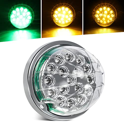 Partsam 1Pc Dual Revolution 17 Led Watermelon Light for Semi Truck, Amber Turn Signal and Marker to Green Auxiliary Light w/Reflector Cup Compatible with Freightliner Kenworth Peterbilt