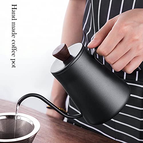 CA Mode 14oz Mini Gooseneck Spout Kettle Make Pour-Over Coffee Kettles Small Teapot Stainless Steel Black Long Narrow Hand Drip Tea Pot Hanging Ear with Anti-Scalding Cover