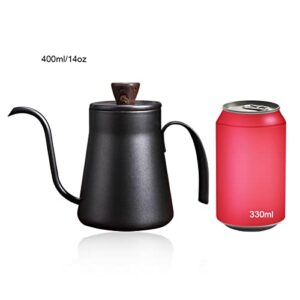 CA Mode 14oz Mini Gooseneck Spout Kettle Make Pour-Over Coffee Kettles Small Teapot Stainless Steel Black Long Narrow Hand Drip Tea Pot Hanging Ear with Anti-Scalding Cover