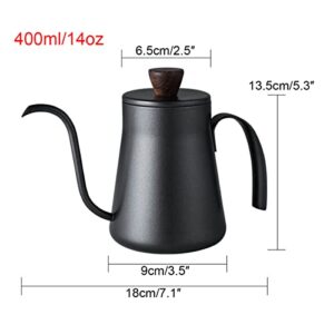 CA Mode 14oz Mini Gooseneck Spout Kettle Make Pour-Over Coffee Kettles Small Teapot Stainless Steel Black Long Narrow Hand Drip Tea Pot Hanging Ear with Anti-Scalding Cover