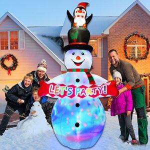 zukakii 8FT Christmas Inflatables Decorations Outdoor with Rotating Colorful Led Light Snowman Inflatable Penguin Blow Up Yard Decorations for Indoor Outdoor Christmas Decorations Garden Decor