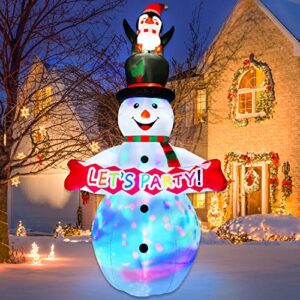 zukakii 8ft christmas inflatables decorations outdoor with rotating colorful led light snowman inflatable penguin blow up yard decorations for indoor outdoor christmas decorations garden decor