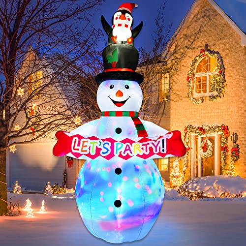 zukakii 8FT Christmas Inflatables Decorations Outdoor with Rotating Colorful Led Light Snowman Inflatable Penguin Blow Up Yard Decorations for Indoor Outdoor Christmas Decorations Garden Decor