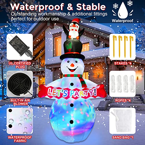 zukakii 8FT Christmas Inflatables Decorations Outdoor with Rotating Colorful Led Light Snowman Inflatable Penguin Blow Up Yard Decorations for Indoor Outdoor Christmas Decorations Garden Decor