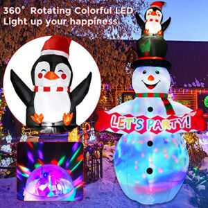 zukakii 8FT Christmas Inflatables Decorations Outdoor with Rotating Colorful Led Light Snowman Inflatable Penguin Blow Up Yard Decorations for Indoor Outdoor Christmas Decorations Garden Decor