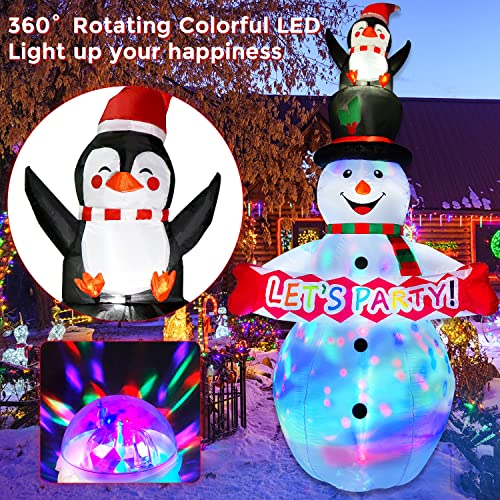 zukakii 8FT Christmas Inflatables Decorations Outdoor with Rotating Colorful Led Light Snowman Inflatable Penguin Blow Up Yard Decorations for Indoor Outdoor Christmas Decorations Garden Decor