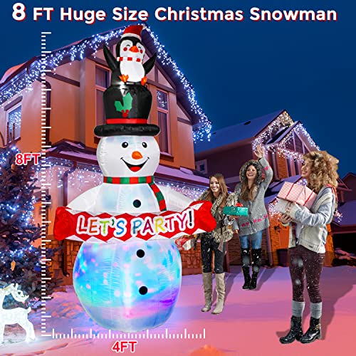 zukakii 8FT Christmas Inflatables Decorations Outdoor with Rotating Colorful Led Light Snowman Inflatable Penguin Blow Up Yard Decorations for Indoor Outdoor Christmas Decorations Garden Decor