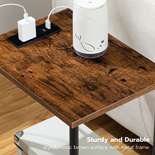 HOOBRO Side Table with Charging Station, Set of 2 End Tables with USB Ports and Outlets, Nightstand with 2-Layer Storage Shelves for Small Spaces, Living Room, Bedroom, Rustic Brown BF09UBZP201