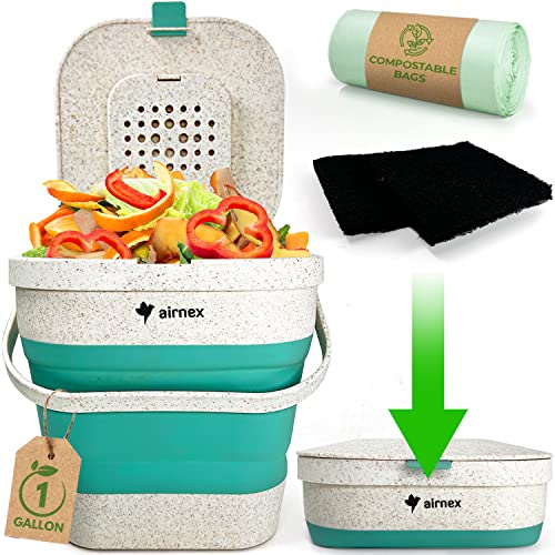 AIRNEX Countertop Compost Bin Kitchen Counter, Indoor Food Composter for Kitchen, Food Waste Bin for Kitchen Counter Top, Small Kitchen Compost Bucket Container, Mini Counter Food Scrap Bin with Lid